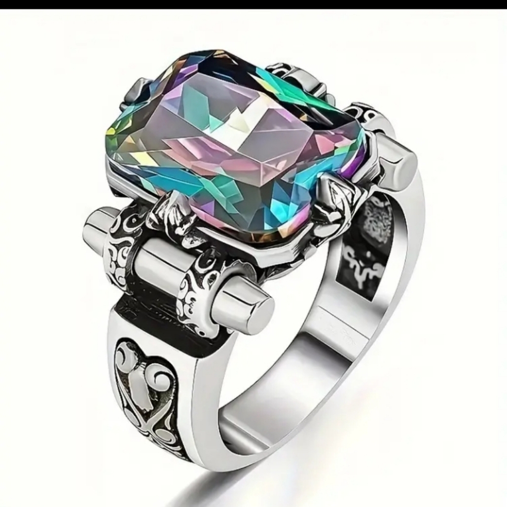 Silvertone Multicolor Gemstone Ring - image 3